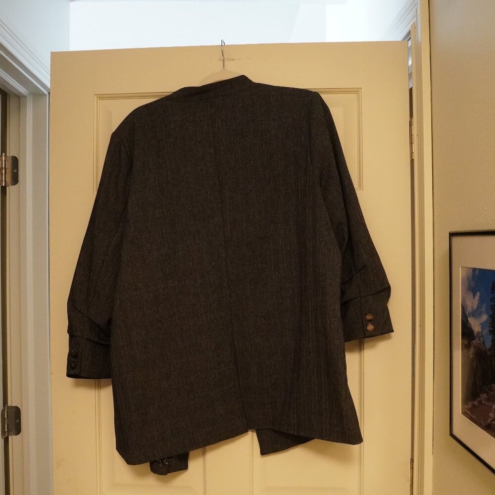 Skies Are Blue Curvy Open Front Blazer 2X Charcoal Ruched Sleeve Floral Lined - Picture 4 of 4